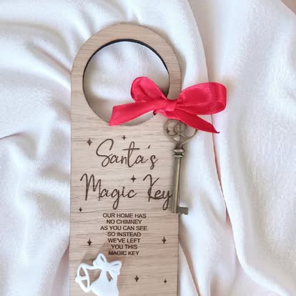 Engraved Christmas Magic Key Door Hanger