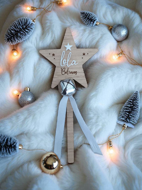 “I Believe Bell Wand for children personalised wooden Christmas gift UK”