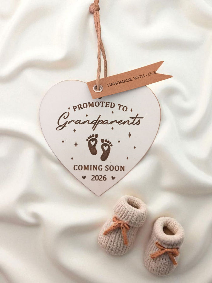 Promoted to Grandparents Keepsake Heart – Coming Soon 2026