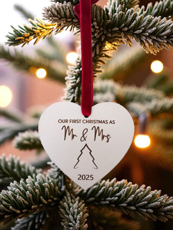 Our First Christmas as Mr & Mrs Heart Ornament – Can Be Personalised