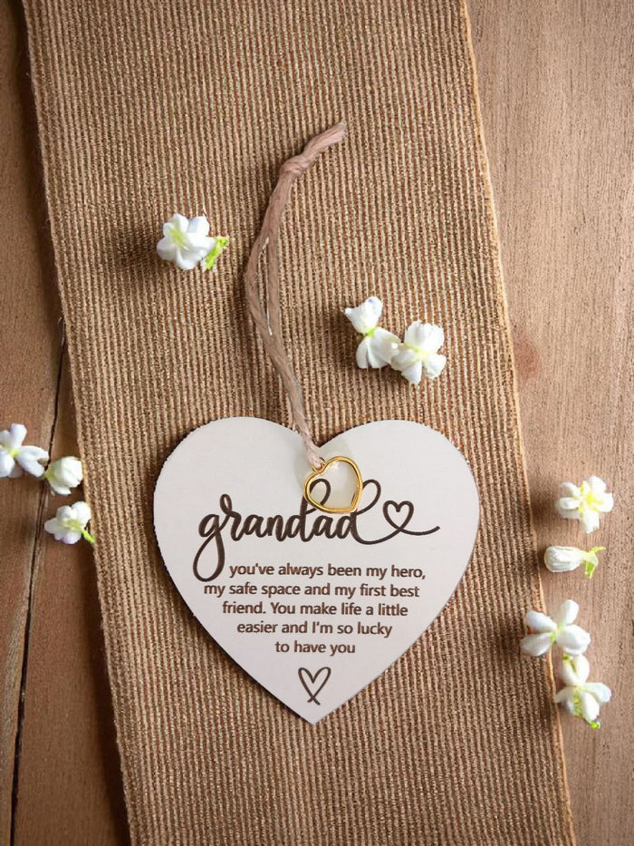 Grandad Heart Hanging Decoration – Wooden Keepsake Gift