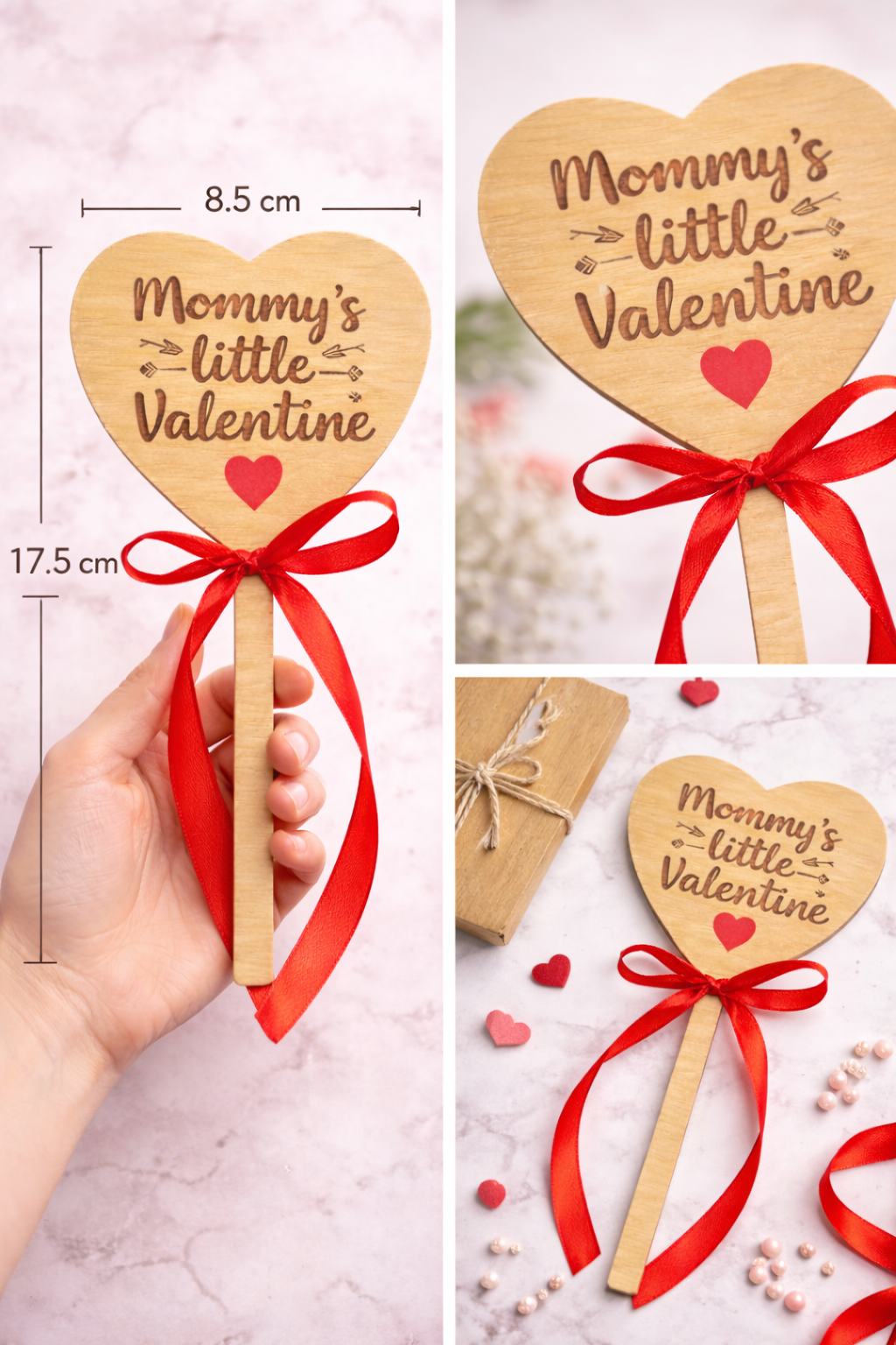 Mommy’s Little Valentine – Personalised Oak Wooden Heart Wand